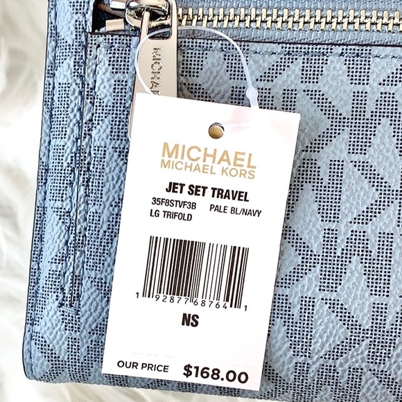 💙New Michael Kors 💙 Large Pale Blue Navy Trifold - Picture 6 of 6